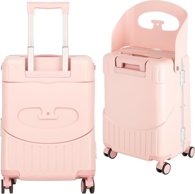 smilesun 20" Carry On Luggage with Seat For Kids & Adults，Hardside Ride On Suitcase with 360°Spinner and TSA Lock For Travel(Light Pink, 20-in)