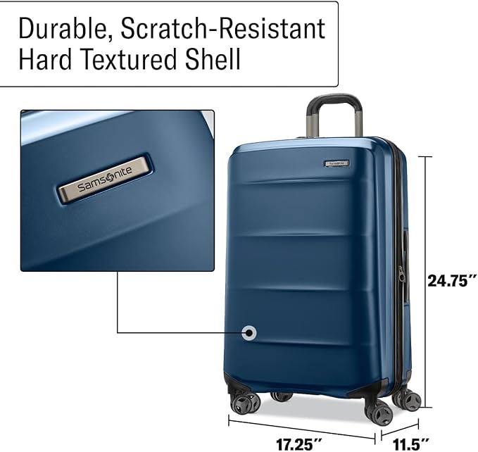 Samsonite Octiv Hardside Expandable Luggage with Spinner Wheels, Blue Denim, Checked Medium Spinner