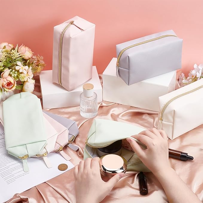 12Pcs PU Leather Cosmetic Pouch, Zipper Cosmetic Storage Bags Waterproof Small Makeup Bag Bulk Portable Toiletry Purse for Women Party Gift Travel Storage Organizer(Macaron Color)