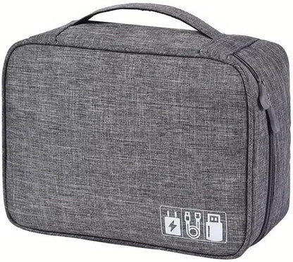 Travel Cable Organizer Bag for Electronics Accessories Portable Tech Carrying Large Storage Case for Charger, Cord, Power Bank, Hardware Waterproof (1PCS) (Grey)