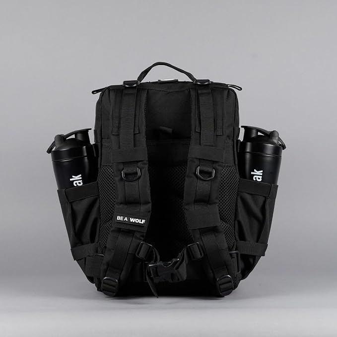 WOLFpak 35L Athletic Gym Backpack - Durable 1000D Waterproof Oxford Material with MOLLE Webbing, Laptop Pocket & Dual Cup Holders, Durable Fitness/Travel/Military Daypack (Alpha Black)