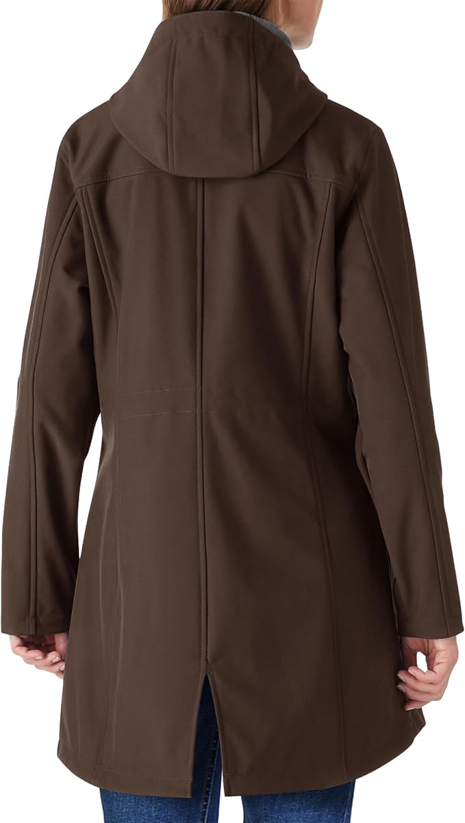 Outdoor Ventures Women's Lightweight Waterproof Fleece Lined Hooded Softshell Rain Jacket, Warm Windbreaker Long Coat