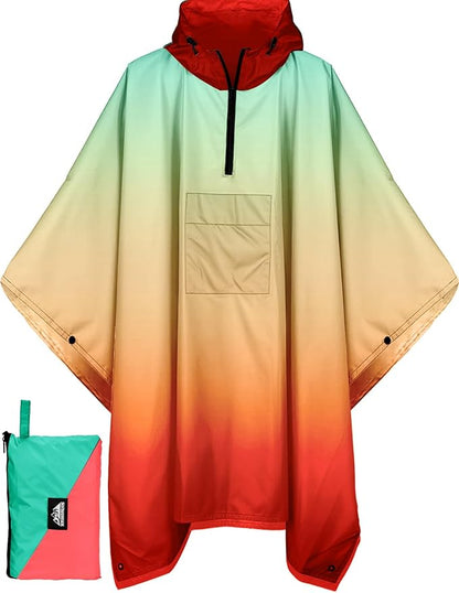 Bruvoalon 3-in-1 Rain Poncho with 1/4 Zip & Chest Pocket, Waterproof, Sunshade, Ground Mat for Adults & Youth Emergency
