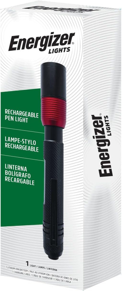Energizer X-400 Pen light Flashlight Rechargeable, Bright Penlight IPX4 Water-Resistant, Lightweight and Durable, Rechargeable Flashlight, USB Charging Cable Included