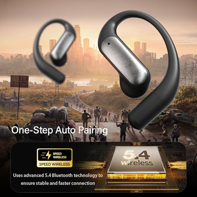 Wentronic Open Ear Headphones, Wireless Earbuds Bluetooth 5.4 with Digital Display, Secure Earhook, 48H Playtime, Enhanced Sound, Clear Calls, IP55 Waterproof Ultra-Light Sports Headphones - Grey
