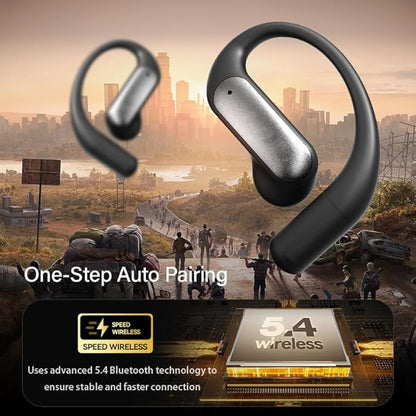 Wentronic Open Ear Headphones, Wireless Earbuds Bluetooth 5.4 with Digital Display, Secure Earhook, 48H Playtime, Enhanced Sound, Clear Calls, IP55 Waterproof Ultra-Light Sports Headphones - Grey