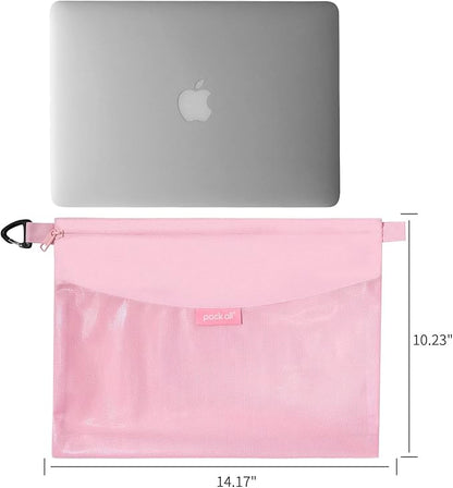 pack all Water-resistant Material Zipper Pouch, Mesh Zipper Bags for Storage, Travel, Office (Pink, Large)