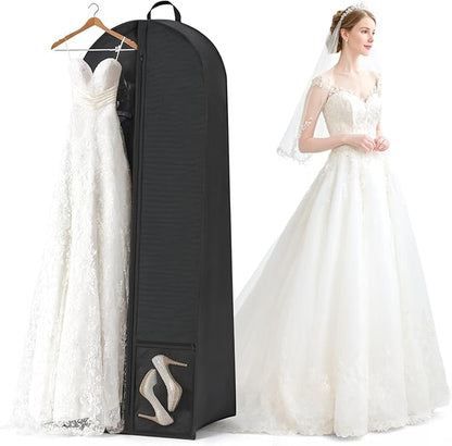 72'' Wedding Gown Dress Garment Bag, 8"/20"'' Gusseted Garment Cover for Puffy Bridal Gowns Cover, Travel Garment Storage Bag for Prom, Cosplay, Evening Gowns (Black, 1Pack 72")