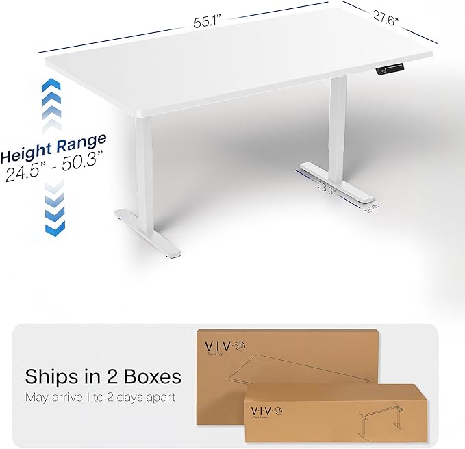 VIVO Electric 55 x 28 in Dual Motor Sit Stand Desk, Memory Height Adjustment, 2B Series, White Top White Frame, DESK-KIT-2W55W
