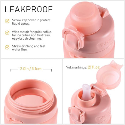 TakeToday Collapsible Water Bottles 20oz, Leak Proof, BPA-Free, Foldable Silicone Travel Water Bottle with Straw Strap for Cycling, Hiking, Outdoors