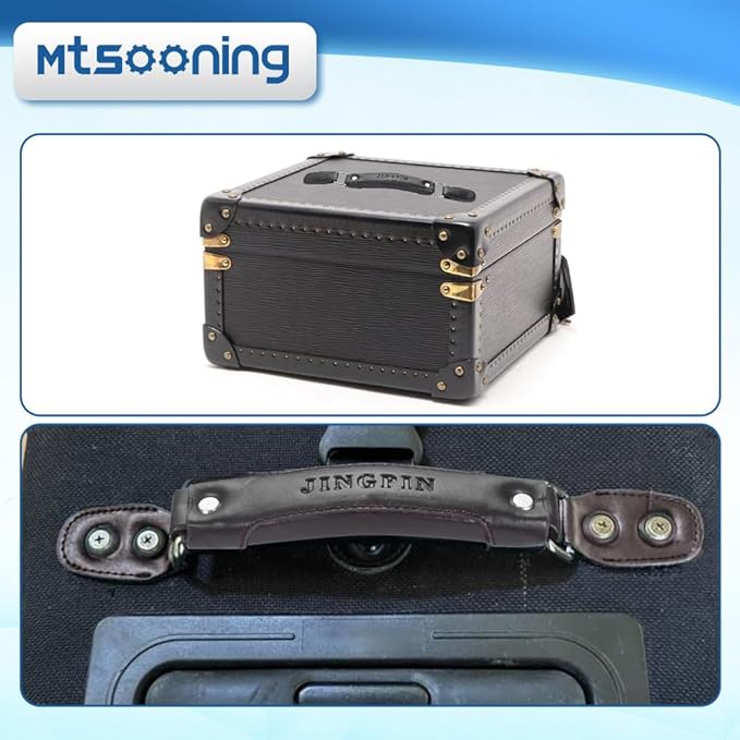 Mtsooning 2PCS Luggage Handle,150mm Leather Pull Handle Grip, Brown Suitcase Handle Carry Strap Replacement Part for Luggage Suitcase Box Black Tone