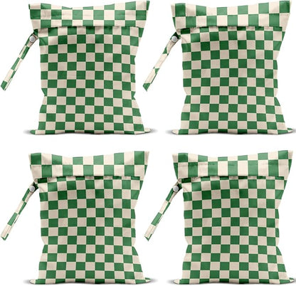 4 Pack Cute Wet Bag Waterproof Washable Reusable Wet Dry Bag for Swimsuit Clothes Cloth Diaper Travel Beach Pool Yoga Gym Christmas Party Camping Toiletries Travel Beach Essentials, Green Checkered