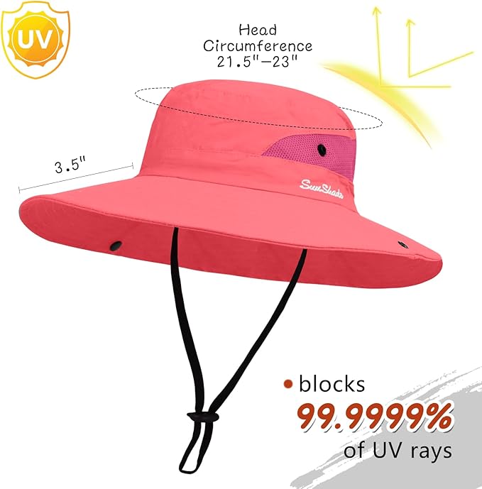 ZOORON Women's Ponytail Safari Sun Hat,Wide Brim UV Protection Outdoor Bucket Hat,Foldable Beach Summer Fishing Hat