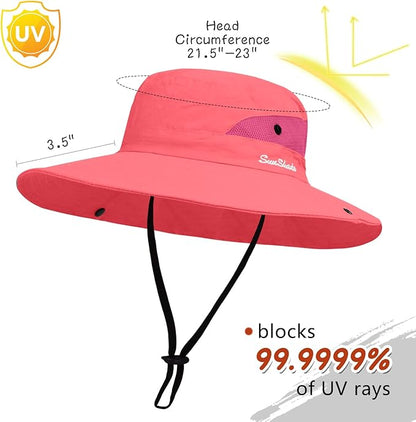 ZOORON Women's Ponytail Safari Sun Hat,Wide Brim UV Protection Outdoor Bucket Hat,Foldable Beach Summer Fishing Hat
