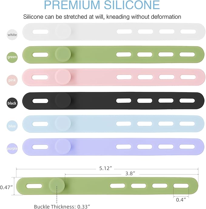 Donruby 30Pcs Silicone Cable Ties - Reusable & Washable with Locking Buckle Design, Adjustable Fastening Cable Straps, Multi-Purpose High Elasticity Cord Organizer (6 Colors)