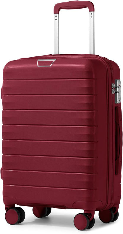 LARVENDER Carry On Luggage 22x14x9 Airline Approved, 20 Inch Hardshell & Lightweight PP Travel Carry On Suitcase for Women with Spinner Wheels TSA Lock, Maroon