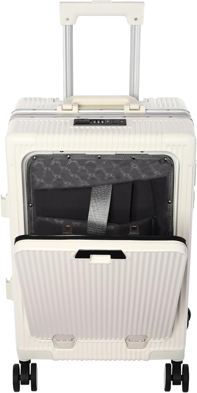 20" Carry On Luggage, Boarding Suitcase Hard Shell Suitcases with Spinner Wheels, Cup Holder, Front Compartment, USB Port, TSA Lock for Travel Front Opening
