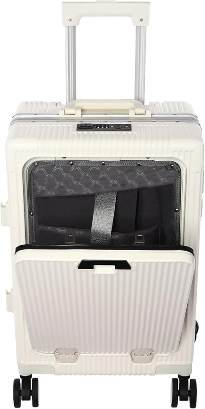 20" Carry On Luggage, Boarding Suitcase Hard Shell Suitcases with Spinner Wheels, Cup Holder, Front Compartment, USB Port, TSA Lock for Travel Front Opening