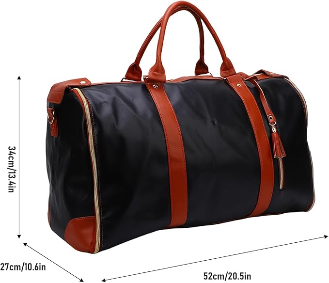 Fabater Travel Bag with Detachable Trolley, 40L Large Capacity water proof Rolling Garment Duffel Bag, with Leather Handle and Shock Absorbing Wheels, for Business Trip and Weekender (Black Brown)