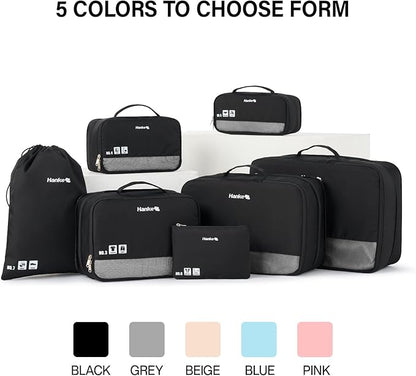 Hanke 7 Set Compression Packing Cubes for Travel, Expandable Large Packing Cubes for Suitcases and Backpack, Luggage Packing Organizer Bags with Double Zipper as Travel Essentials