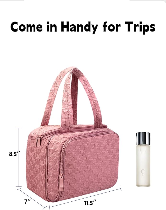 SMONT Travel Toiletry Bag for Women Hanging Makeup Organizer Toiletry Bag Essentials for Women Makeup Bag/Big Compartment, Waterproof,with Multiple Pockets, Ideal for Travel, Gym, School, Pink