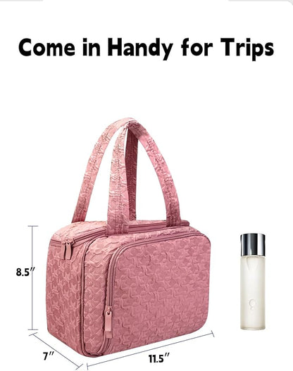 SMONT Travel Toiletry Bag for Women Hanging Makeup Organizer Toiletry Bag Essentials for Women Makeup Bag/Big Compartment, Waterproof,with Multiple Pockets, Ideal for Travel, Gym, School, Pink