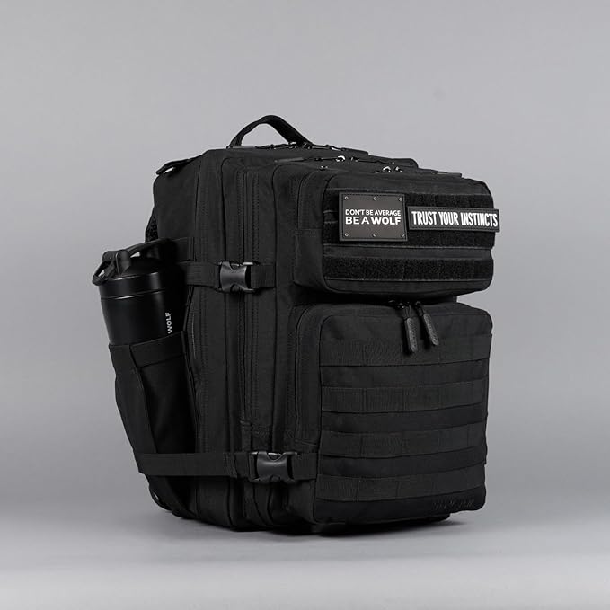 WOLFpak 35L Athletic Gym Backpack - Durable 1000D Waterproof Oxford Material with MOLLE Webbing, Laptop Pocket & Dual Cup Holders, Durable Fitness/Travel/Military Daypack (Alpha Black)