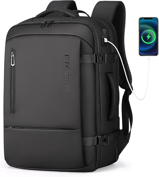 Travel Backpack for Men, Flight Approved Carry On Luggage Backpack with USB Port, Water Resistant Expandable Computer Daypack, 17.3 Inch Black Business Laptop Backpack for College/Work