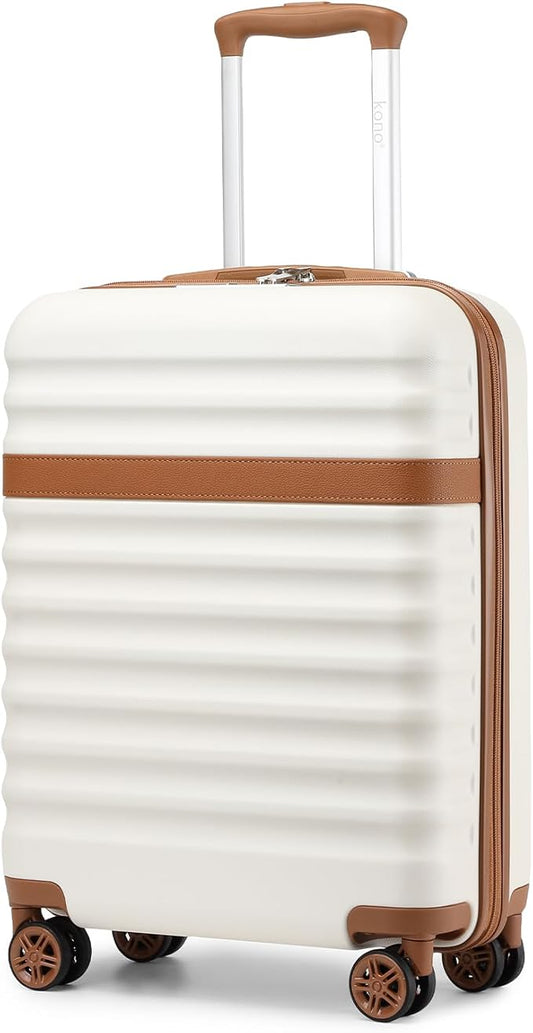 Kono Airline Approved Carry On Luggage, 22x14x9 inches, 20 Inch Expandable Lightweight Hardshell Suitcase with TSA Lock, (Cream Brown, Suitable for 1-3 Days of Travel)