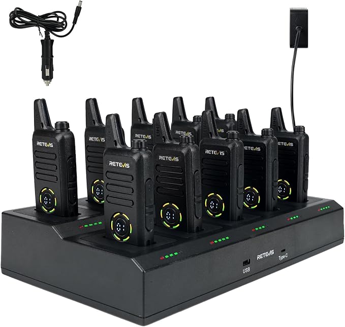 Retevis RT22S Walkie Talkies for Adults,Portable FRS Two-Way Radios(10 Pack) with 10 Way Multi Gang Charger, Handheld 2 Way Radio Rechargeable,Charging Progress Visible for Business Warehouse School