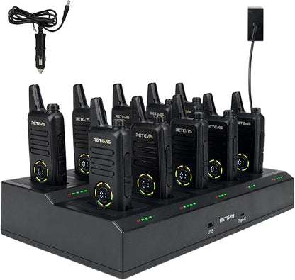 Retevis RT22S Walkie Talkies for Adults,Portable FRS Two-Way Radios(10 Pack) with 10 Way Multi Gang Charger, Handheld 2 Way Radio Rechargeable,Charging Progress Visible for Business Warehouse School
