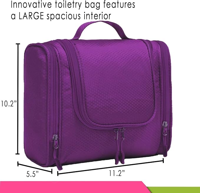 Bago Travel Toiletry Bag for Women and Men X-Large Waterproof Hanging Large Toiletry Bag for Bathroom and Travel Bag for Toiletries Organizer -Travel Makeup Bag (Purple)