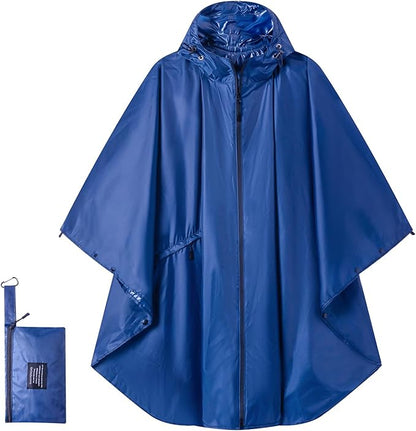 Hooded Rain Ponchos for Adult - Rain Coat and Rain Jacket with Waterproof Pocket and Zipper