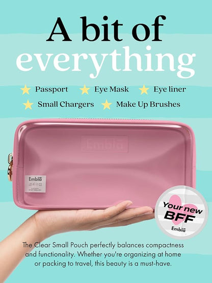 Embla London Makeup Bag Cosmetic Case, Clear Zipper Make Up Pouch and Toiletry Travel Tote, Cute Skincare Pouches for Women Girls, Preppy Purse Cosmetic Organizer, Small Makeup Bags, Flamingo Pink
