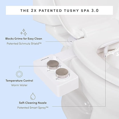 TUSHY 3.0 Spa Cool to Warm Water Bidet Attachment. Easy Universal Toilet Seat Install, Requires Sink Connection for Temperature Control. Fresh Self Cleaning Clean Water (Pink/Bamboo)