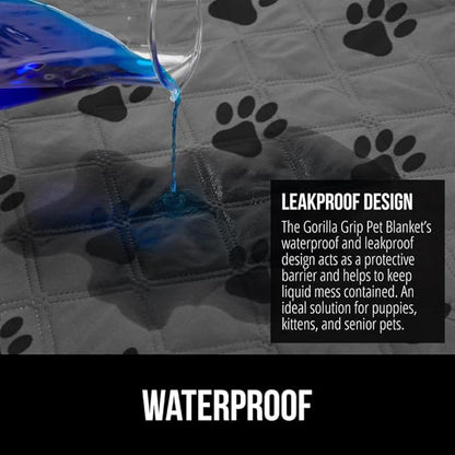 GORILLA GRIP Waterproof Bed Cover for Dogs, 82x52, Gripped Slip Resistant Backing, Leak Proof Washable Dog Blanket Covers Sofa, Couch, Sectional, Crate, Car, RV Seats, Pet Puppy Essentials, Gray Paw