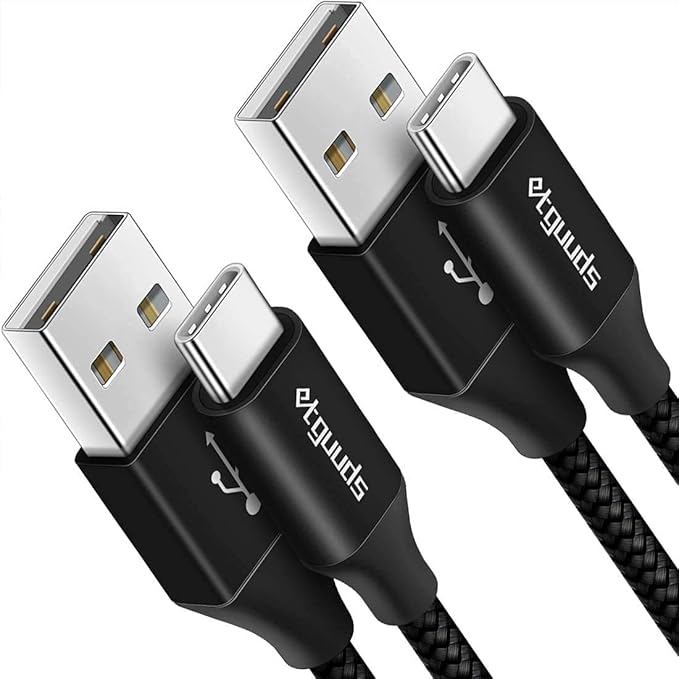 etguuds USB to USB C Cable 3.3ft, 2-Pack USB A to Type C Charger Cord Fast Charging for Samsung Galaxy A17 A16 A15 A26 A36 A56, S25 S24 S23 S22 S21 S20 S10 Note 20, for iPhone 17 16 15, Moto, Black