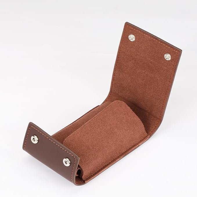 Travel Watch Case - Leather Watch Pouch with Velvet Lining, Single Case, Unisex | Business Travel and Office Christmas Gift (Brown