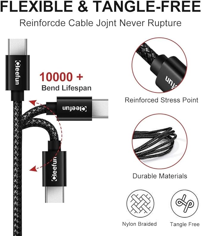 CLEEFUN USB C Cable, USB to USB C Cable, [5 Pack, 3/3/6/6/10 ft] Type C Charger Cable Fast Charging for iPhone 17 16 15 Pro Max Plus Air, for Samsung Galaxy S25 S24 S23 S22 S21 S20 S10 A17 A16 A15
