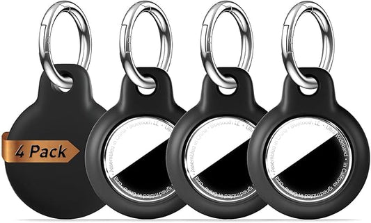 4 Pack for Airtag Holder, for Air Tag Case with Keychain, [Ultra-Thin][More Lightweight] for Airtag Case Suitable for Tracking, Backpack, Bags, Luggage(4 Black, Small)