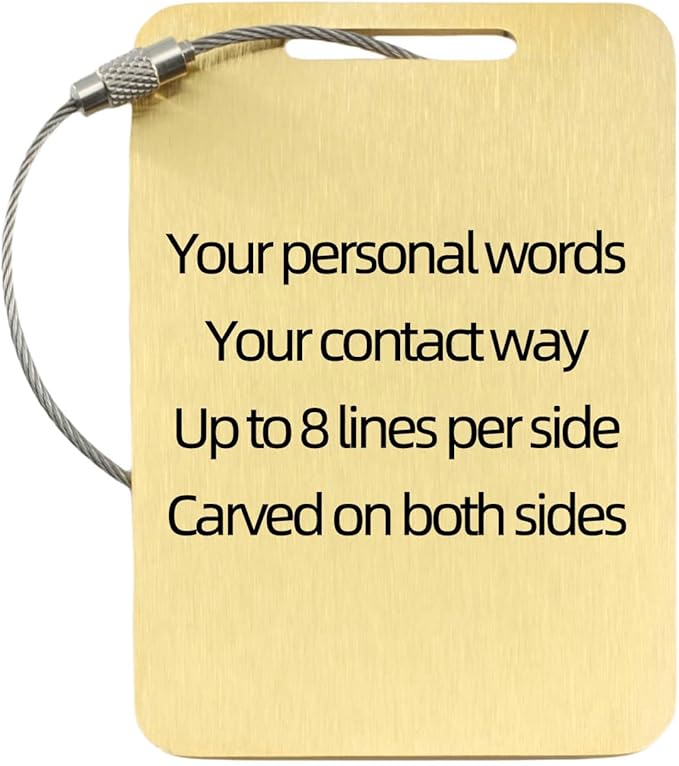 Sturdy and Durable Personalized Luggage Tags for Suitcases,Cruise Essentials Travel Tags for Luggage,Travel Bag Labels,Heavy-Duty Stainless Steel Gold Rectangular Vertical Suitcases no icon