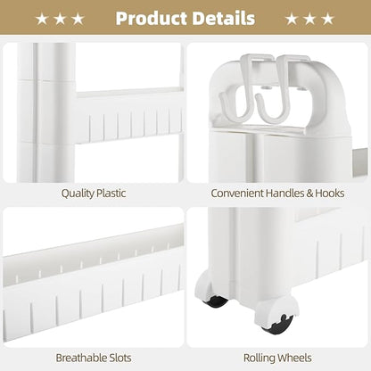 4 Tiers Slim Rolling Storage Cart, 3.5 in Slim Slide Out Bathroom Organizer Cart, Tiered Storage Rack with Wheels, Narrow Mobile Utility Cart for Laundry Room, Kitchen, Office, Sturdy Room
