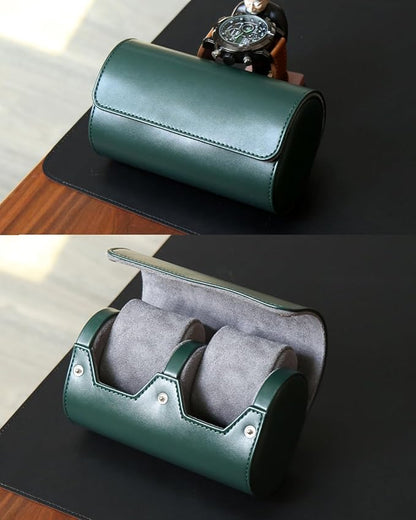 Watch Roll Travel Case for Men and Women with Suede Lining Portable 2 Slot Watch Display Storage and Organizer to Holder Large Watch(2 slot green)
