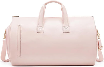 Leather Garment Bag Women, Carry on Garment Bag for Travel Convertible Garment Duffel Bag 2 in 1 Waterproof Foldable Travel Suit Bag Weekender Bag with Shoe Pouch