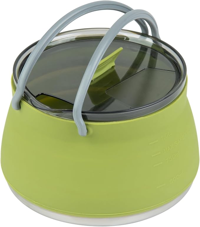 Hi Tek 1 Liter Collapsible Camping Kettle, 1 Portable Cook Pot - With Perforated Lid, Stainless Steel Bottom, Silicone Camping Coffee Pot, With High Heat Nylon Handles, For Travel - Restaurantware