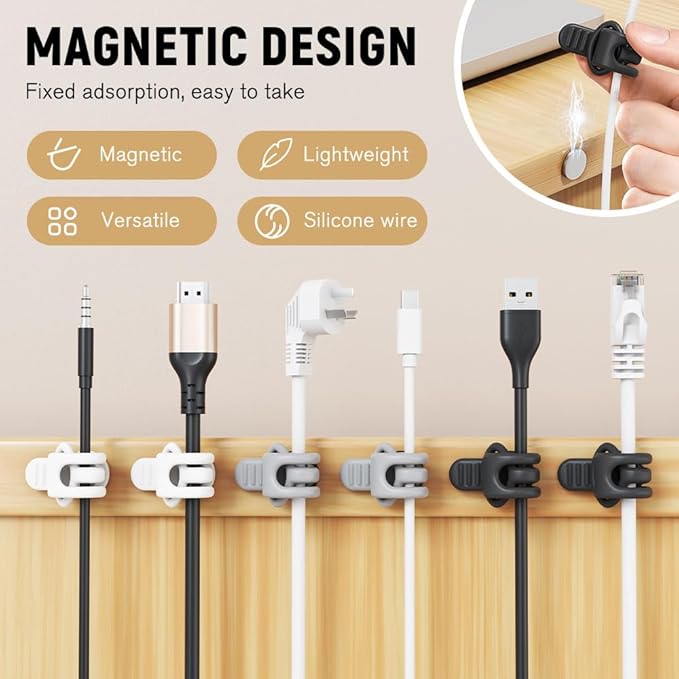 Silicone Cable Ties, Magnetic Data Cable Organizers Reusable Cable Ties Wire Organizer Adjustable Fastening Cable Straps Magnetic Silicone Cable Straps Cord Organizer for Bundling Earphone