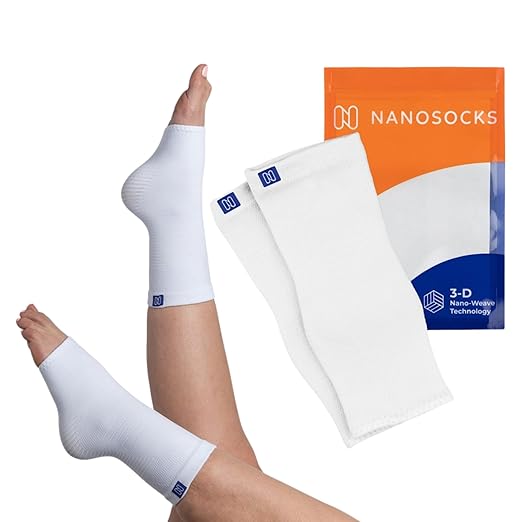 NanoSocks Compression Socks for Women & Men (1 Pair) - BEST Ankle Brace Support Sleeve for Neuropathy, Plantar Fasciitis, Diabetic Foot Nerve Pain Relief - Toeless (Medium, White)