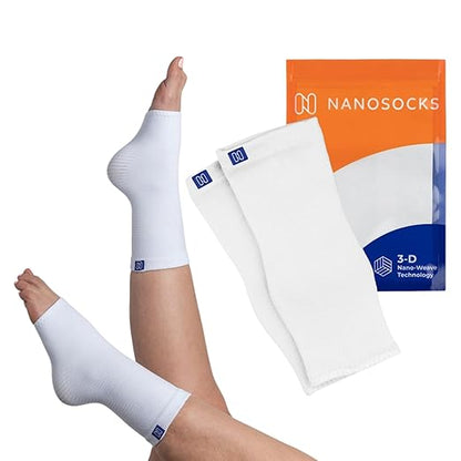 NanoSocks Compression Socks for Women & Men (1 Pair) - BEST Ankle Brace Support Sleeve for Neuropathy, Plantar Fasciitis, Diabetic Foot Nerve Pain Relief - Toeless (Medium, White)