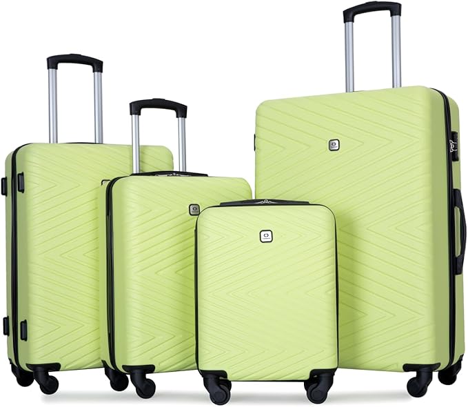 4-Piece Hardside Luggage Set with TSA Lock, Lightweight ABS Suitcases With Spinner Wheel, 16/20/24/28 inch, Chartreuse