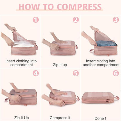 Expandable Double-Sided Compression Packing Cube，3 Set Lightweight Double Deck Organizer Bag Carry on Luggage Backpack Suitcases，Women Travel Accessories for Separate Clean and Dirty Clothes